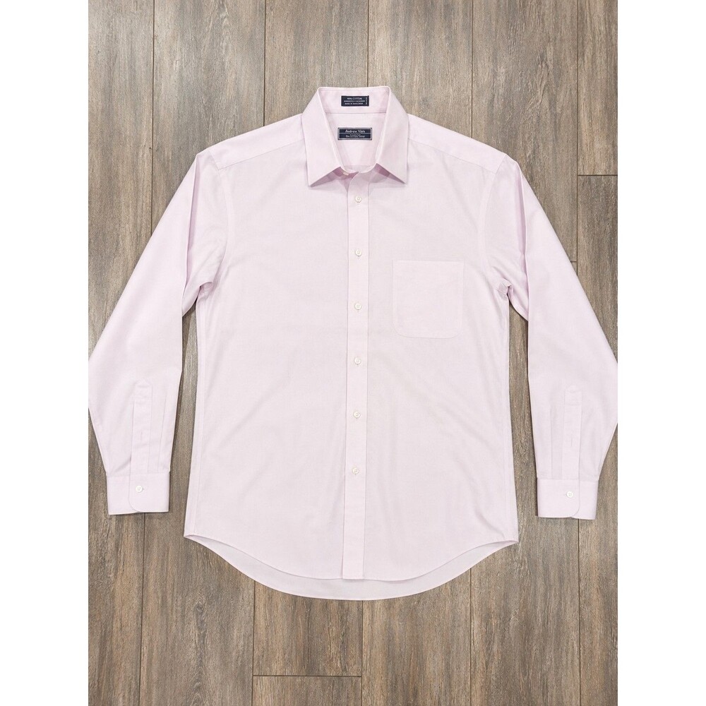 Vintage Roberto Villini Mens 16.5 34-35 Pink Non Iron Travel Dress Shirt